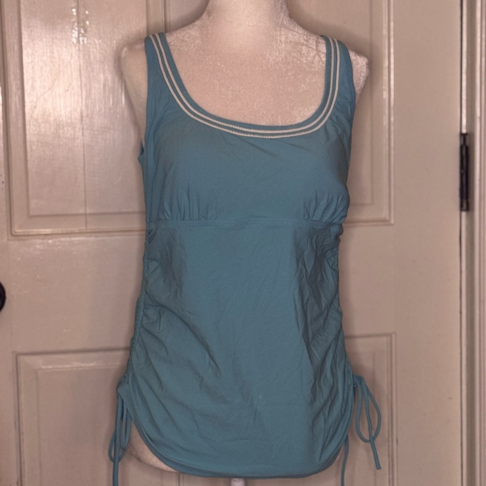 Lands' End Seafoam Blue Tankini Swim Top with Contrast Trim